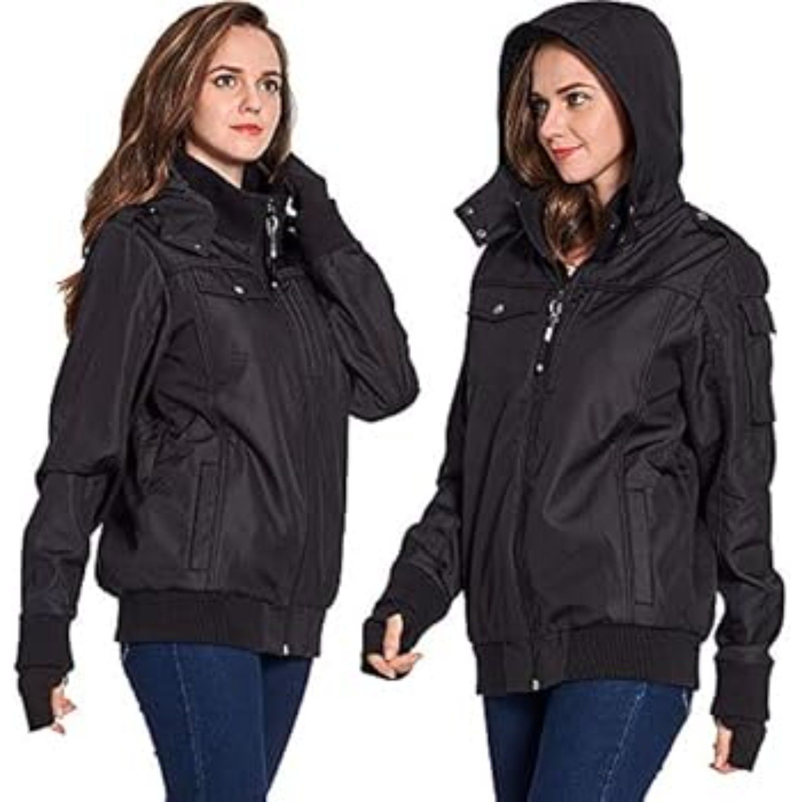Baubax Women's Black Bomber Slim Fit Outdoor Full Zip Travel Jacket Size Medium